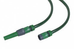 Batterie tuyau TUBIDRO guipe vert translucide 15m diam 15mm + 4 raccords et lance